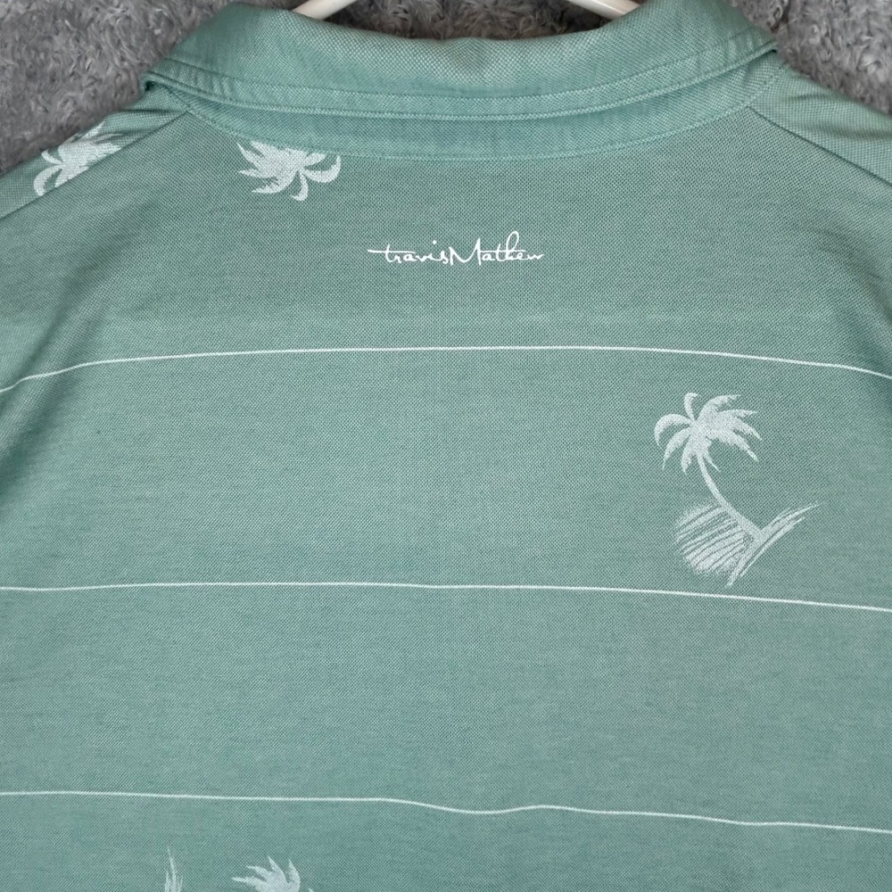 TravisMathew Mens XL Sage Green Palm Tree Striped Pima Cotton‎ Blend Polo Shirt - Picture 6 of 10